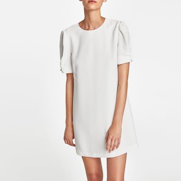 Zara Dresses & Skirts - Zara Women White Pearl Sleeve Mini Dress